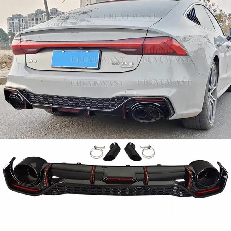 

Задний диффузор для Audi A7 S7 Sline 4 двери 2019 2020 (не подходит для стандарта A7), диффузор заднего бампера, спойлер с выхлопными наконечниками