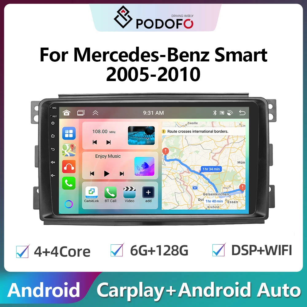 Podofo 128G Android Carplay Autoradio Per Mercedes-Benz Smart 2005-2010 Android Auto Multimedia Navigazione Gps Autoradio