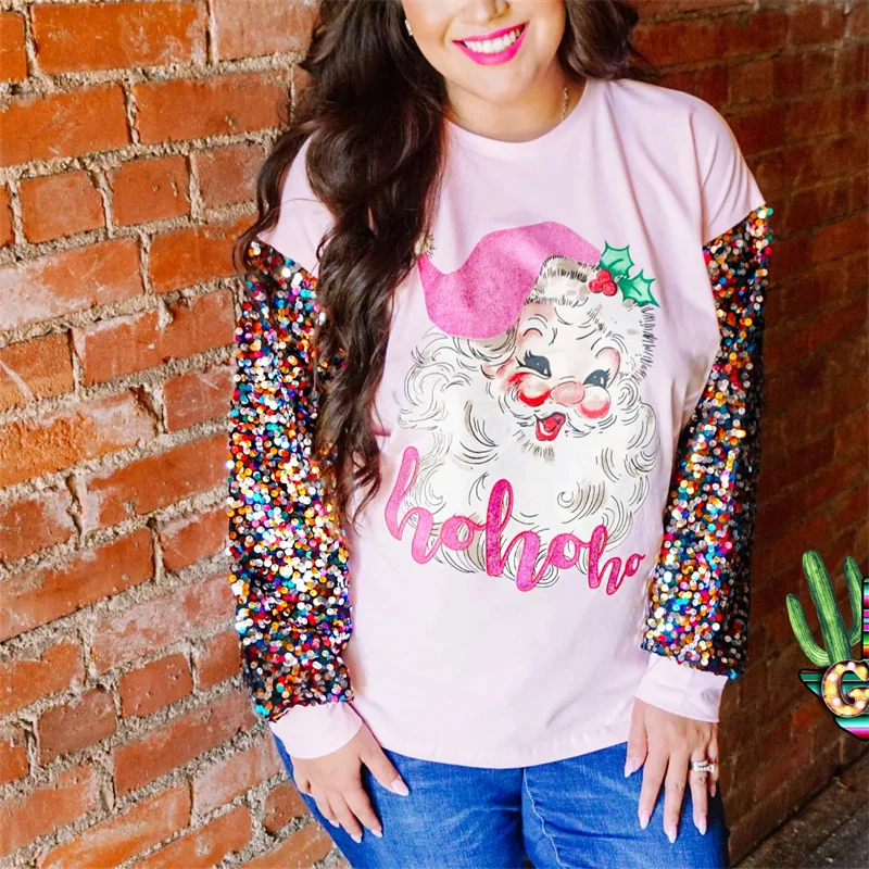 thumbnail image 1 of Sudadera con parche de lentejuelas y cascanueces navideños para mujer, suéter holgado con estampado navideño, jersey de manga larga, 1 of 4
