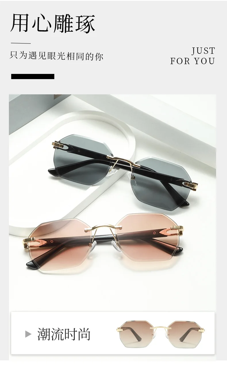 Fashionable Trendy Women Men Square Sunglasses Frameless Rectangular Sunglasses Gradient Sun Glassesfor Daily Life ﻿ – Detail 3