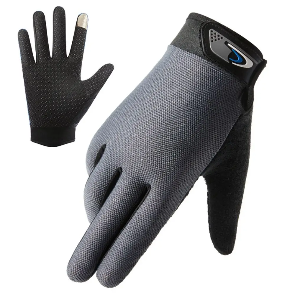 Male Full Finger Cycling Gloves Touch Screen Ice Silk Silicone Non-slip Sun Protection Fishing