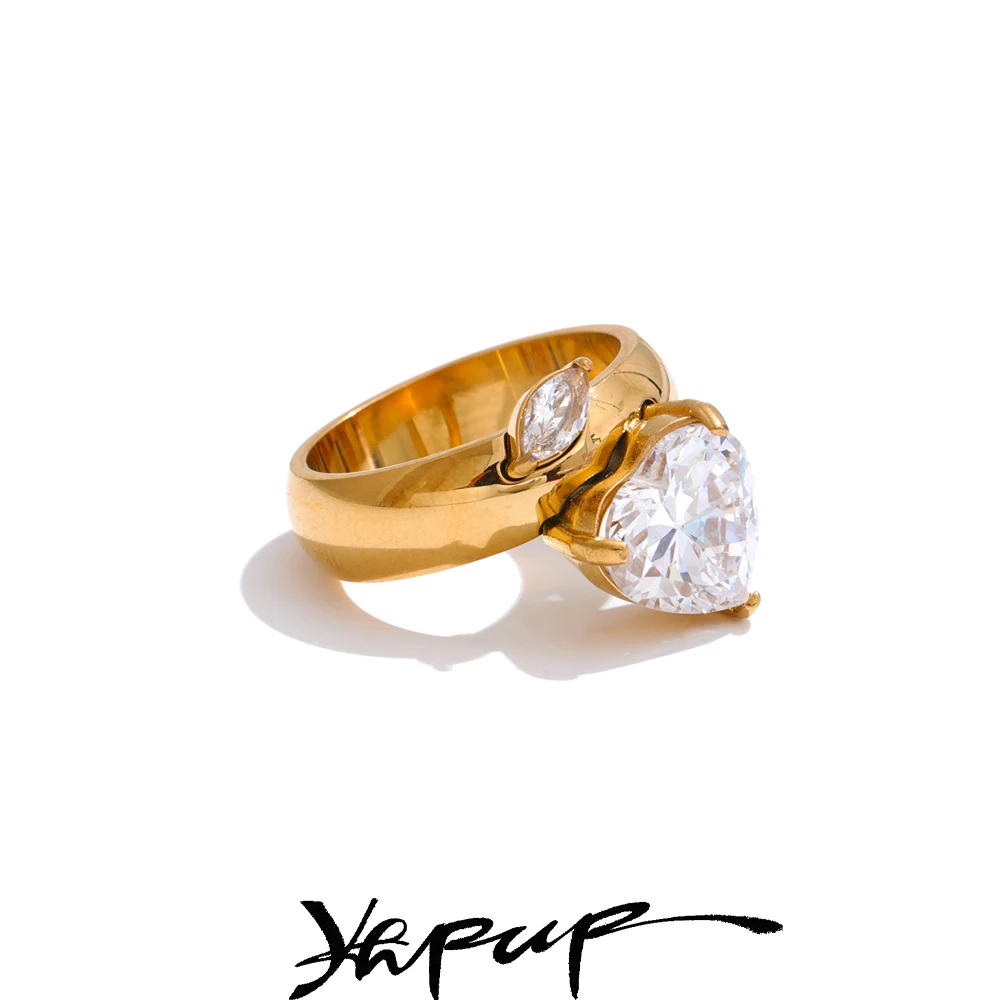 Yhpup Ring Size 678 18K Golden PVD Plated Cubic Zirconia for Women