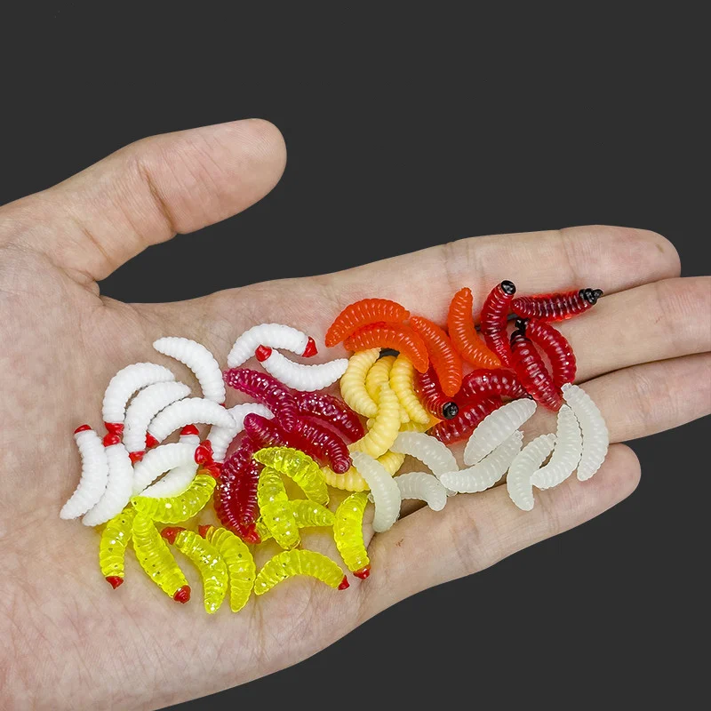 Worm Toothpick 50pc Fishing Lure Maggot Grub Yellow Lifelike Fishing Lure Bionic Bread ...