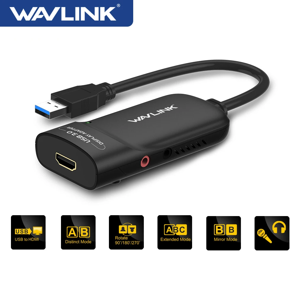 Wavlink USB 3.0 to HDMI-Compatible Video Graphics Adapter 2K External Video Card Adapter Extend/Mirror For Windows Mac M1 M2