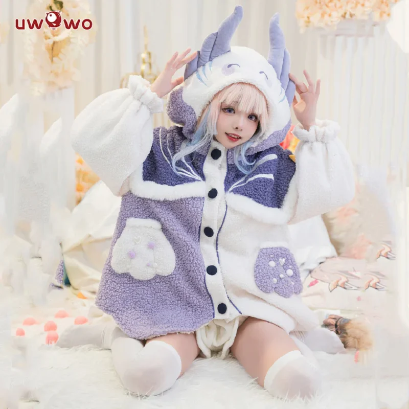 

Only L -UWOWO Genshin Impact Fanart: Kokomi Cosplay Costume Casual Coat Hutao Ganyu Klee Yae Miko Cute Halloween Costume Winter