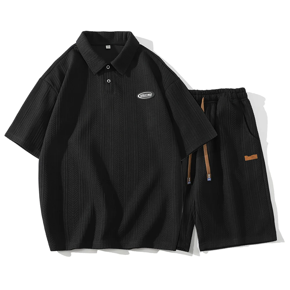 Men Outfit Set 2024 Men's Casual Loose Corduroy Short Sleeve Suit Shirt and Shorts 2 Sets Men's Clothing