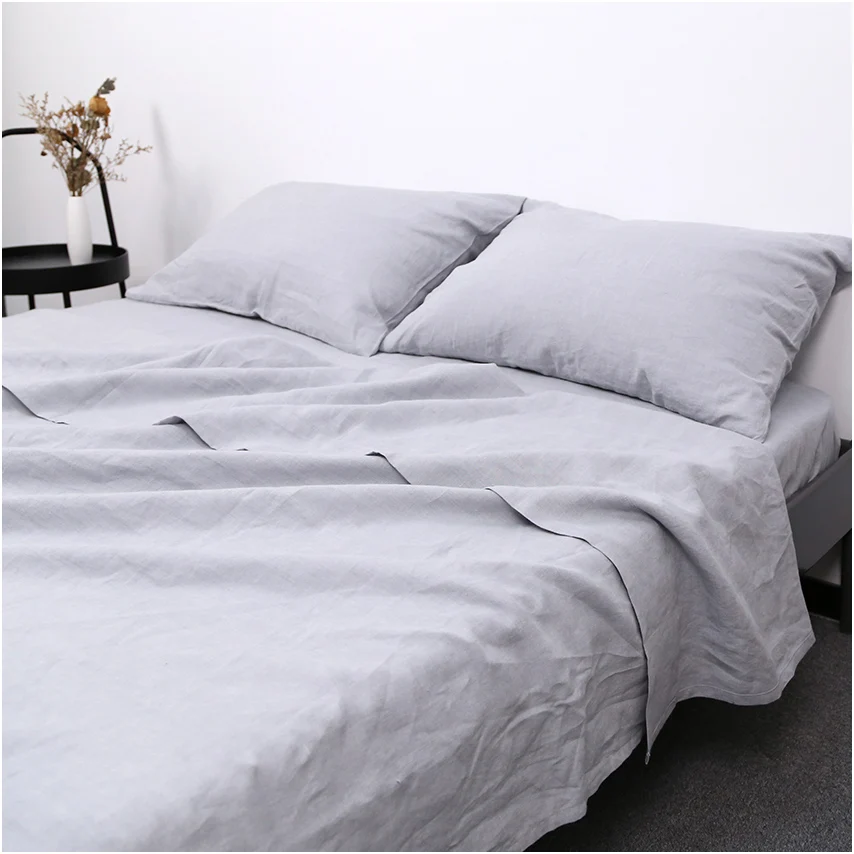 Pure Linen Bedsure Cooling Sheet Set, Elastic Fitted Sheet Deep Pocket Up to 14", Flat Sheet and Pillowcases Breathable, Bedding 1