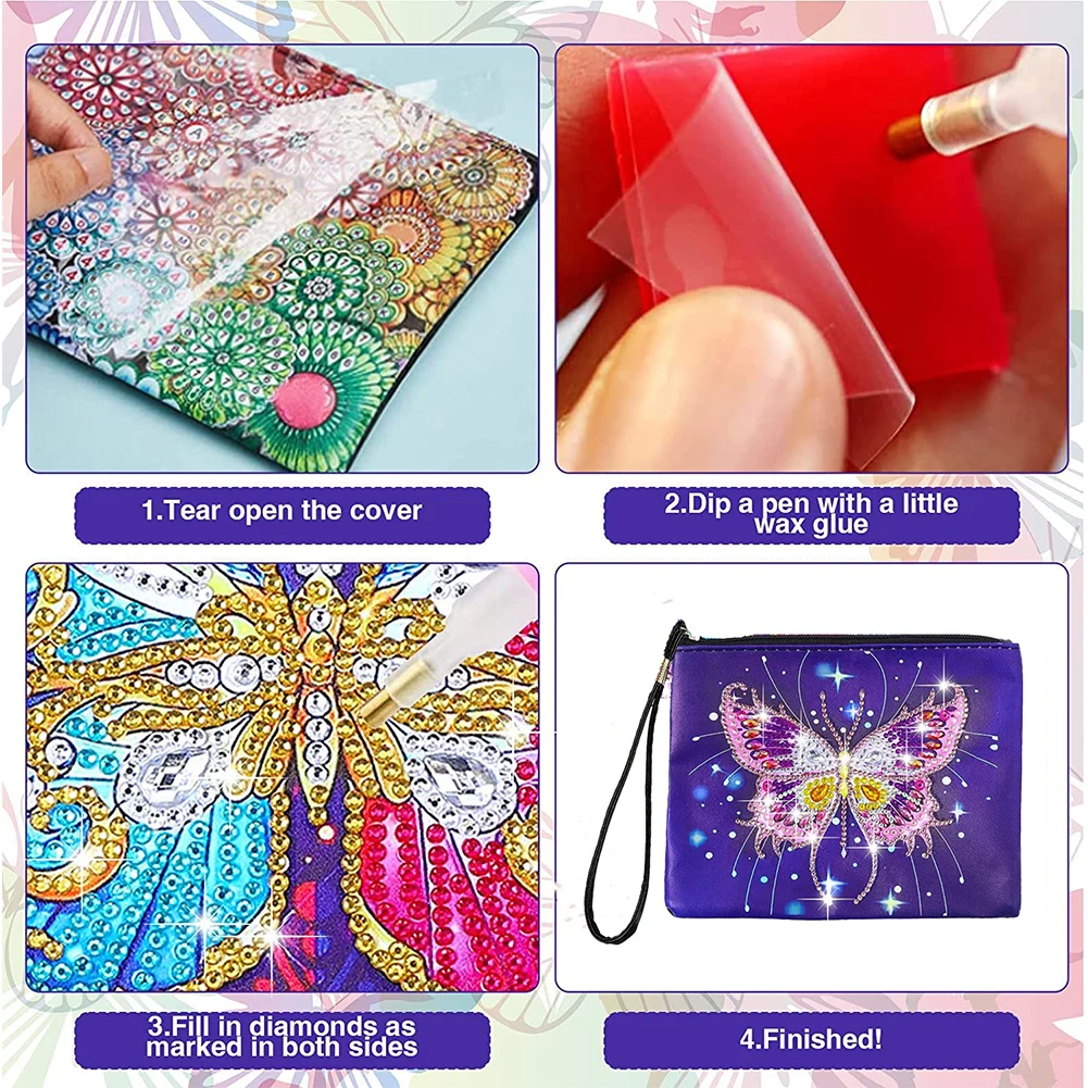 Partial Special Shaped Drill PU DIY Diamond Painting Wallet Purse Flowers Single Sided Diamond Embroidery Zipper Wallet for Gift