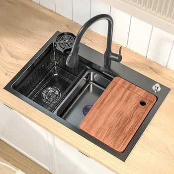 อ่างล้างจานสแตนเลสอเนกประสงค์สำหรับห้องครัวอุปกรณ์ครัวสีดำสำหรับเครื่องล้างจานขนาดใหญ่ 1