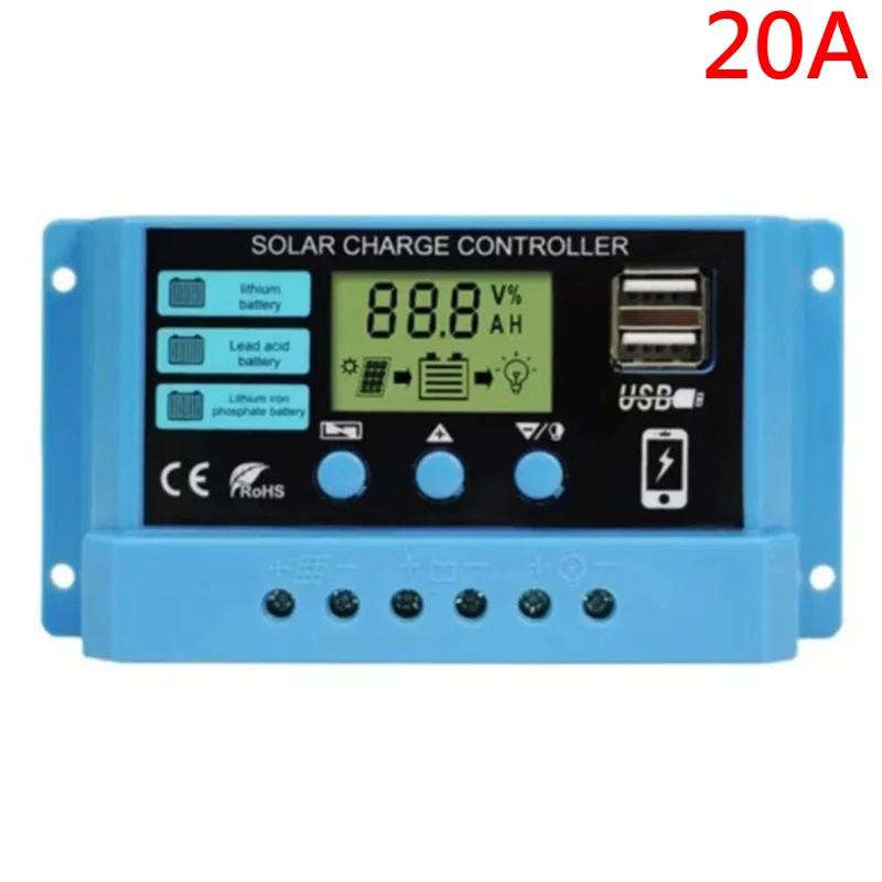 ตัวเลือกสินค้า ตัวควบคุมชาร์จแบตเตอรี่พลังงานแสงอาทิตย์ 12V/24V จอ LCD พร้อม USB 5V