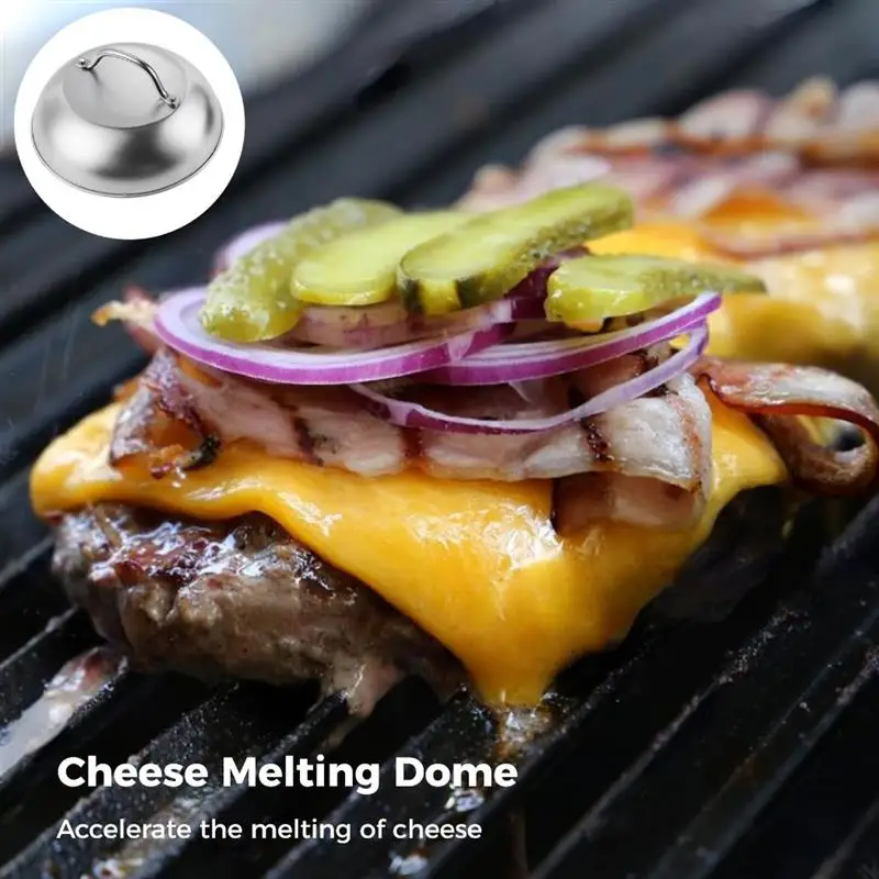 Basting Cover 2Pcs food cover Stainless Steel Heatproof Round Cheese Melting Dome Burger Cover Meal Food Kitchen Cooking Supplies