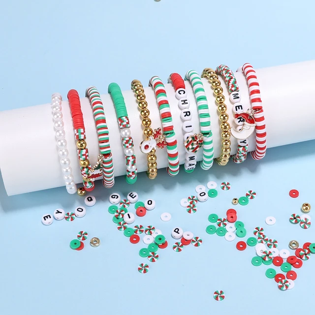 Christmas Clay Beads Bracelet Kit Friendship Bracelet Making Kit For women  Letter Beads charms Red White Green Clay Beads Kit for DIY Jewelry Making  Kit for Gift