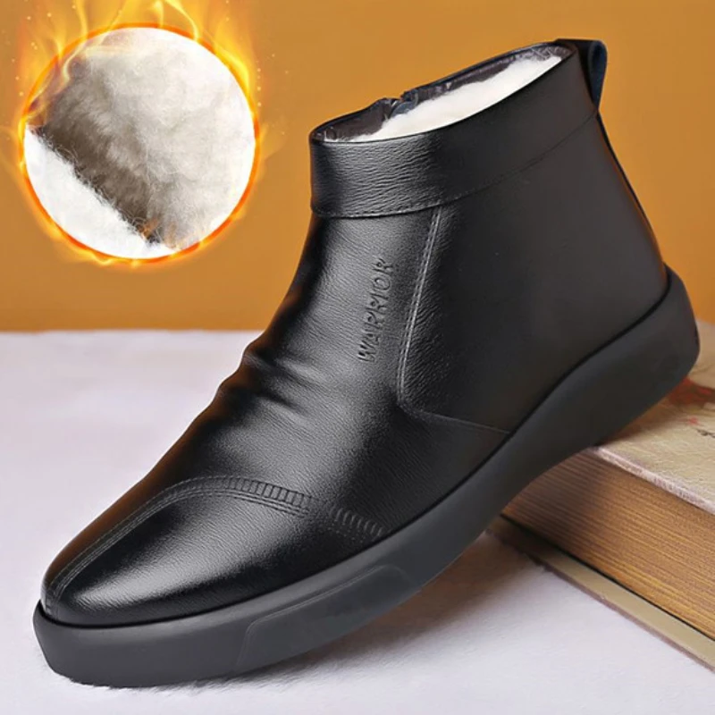 Shoes for Men Winter New Fashion Cotton Shoes Men's Plush Thickened Leather Waterproof Casual Snow Boots Zapatillas Hombre