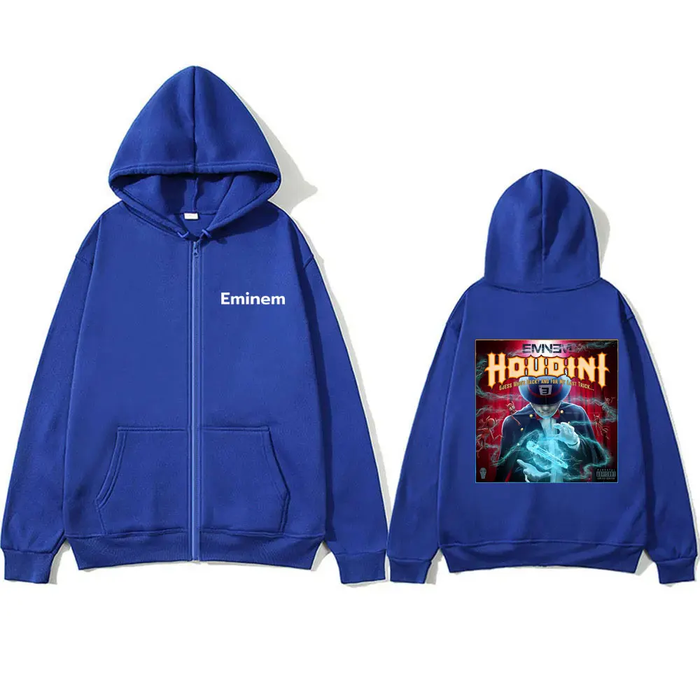 Rapper Eminem The Death of Slim Shady Houdini Hip-hop Album Graphic Zipper Hoodie Men Hip Hop Fashion Oversized Zip Up Jacket