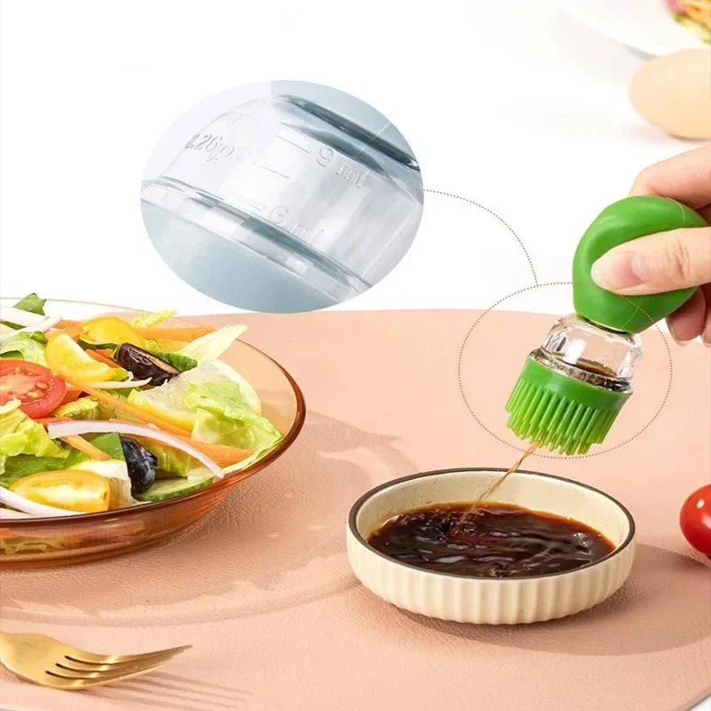 2 in 1 Silicone Dropper Measuring Oil Dispenser Bottle Glass Olive Oil Dispenser Bottle With Silicone Brush Cooking Kitchen Tool
