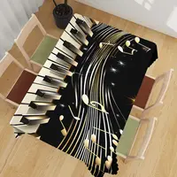 Nappe de piano élégante aux notes dorées, Housse de table haut de gamme à motifs de touches musicales noires et blanches pour cuisine, maison et dîner festif 2