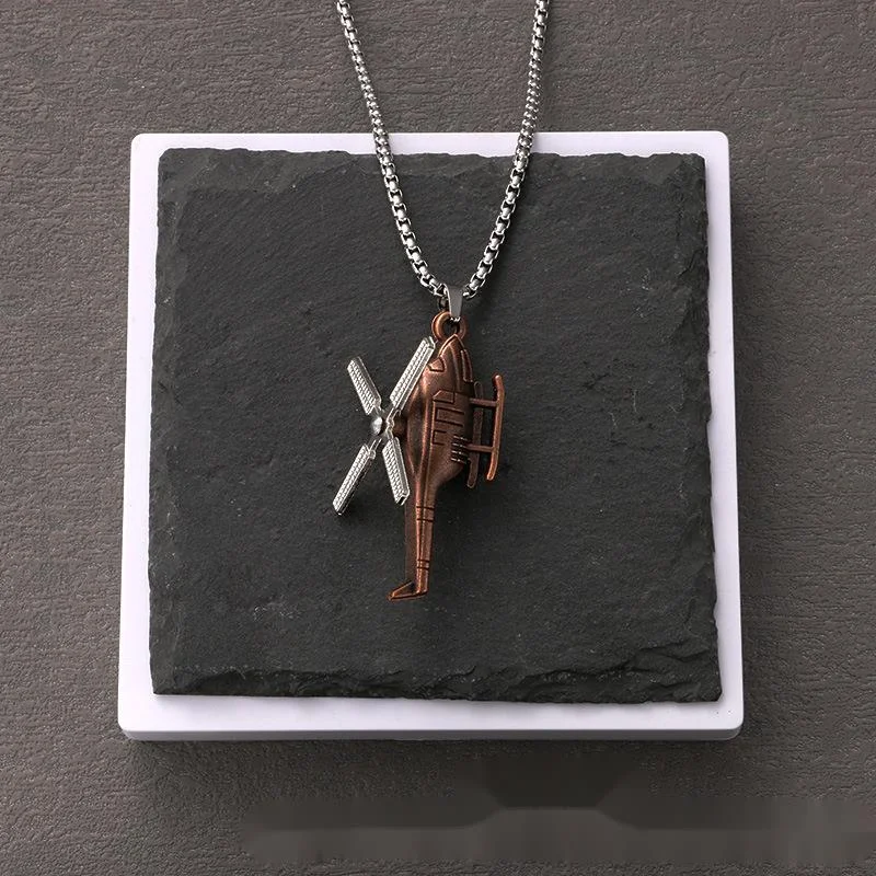 Version coréenne de Trampoline pour hommes, personnalité tendance, pendentif hélicoptère, collier de couple, cadeau pour femme, chaîne de pull hip-hop_voghion.com
