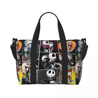 Custom Jack And Sally Collage Beach Tote Bag for  Extra Large Gym Carry On The Nightmare Before Christmas Travel Shopping Bags 2
