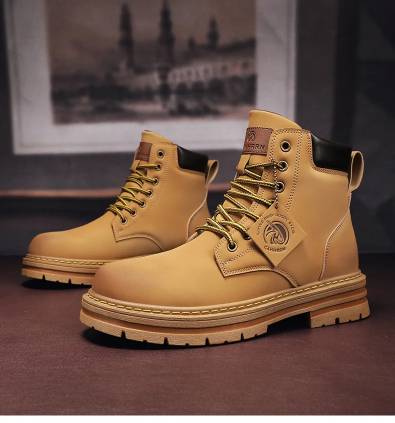 High Top Mens Leather Fashion Motorcycle Ankle for Men Winter Boots Man Shoes Lacing Botas Hombre_voghion.com