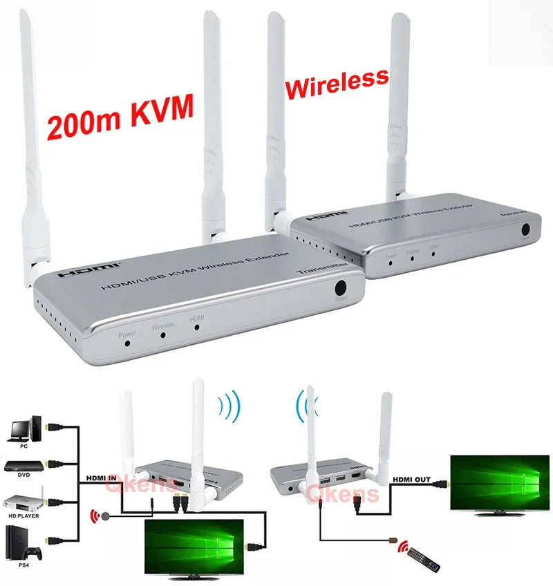 

200M Wireless HDMI KVM Extender Transmitter Receiver 1080P Video Converter Display Adapter for Camera Laptop PC To TV Monitor