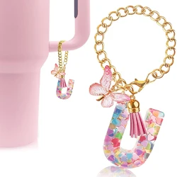 Chic Butterfly Initial Keychain Charm for Tumblers and Accessories (U)
