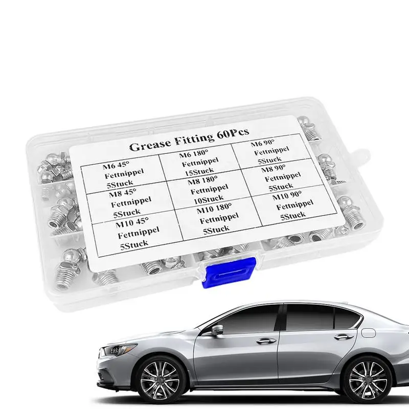 

Смешанный штуцер для смазки, 60 шт., Метрическая смазка, фитинги Zerk, комплект, нержавеющий, полный Многофункциональный метрический штуцер для смазки