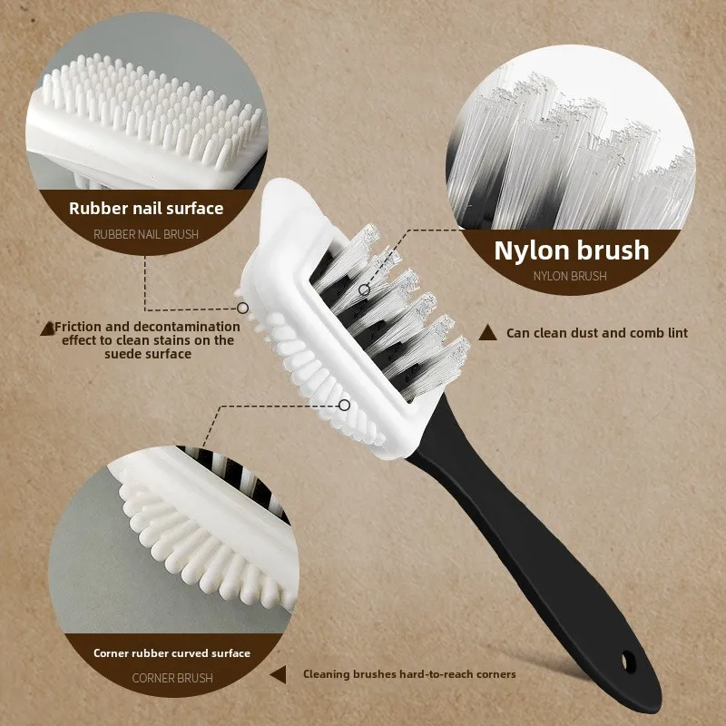 Nylon Suede Nubuck Leather Snow Boots Three-Sided Cleaning Brush Effective Stain Removal and Care 4