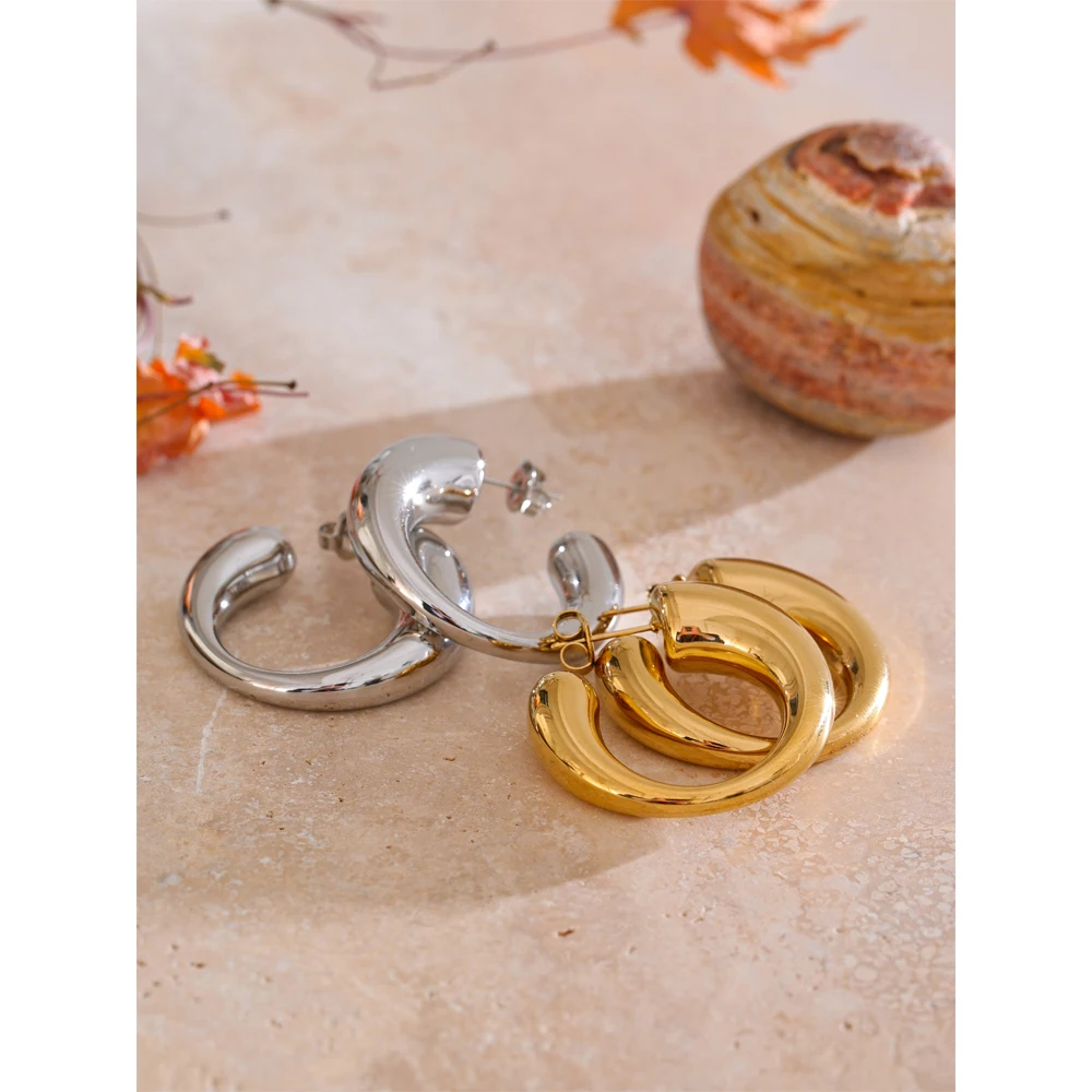 Yhpup Minimalist Stainless Steel C-Shape Earrings