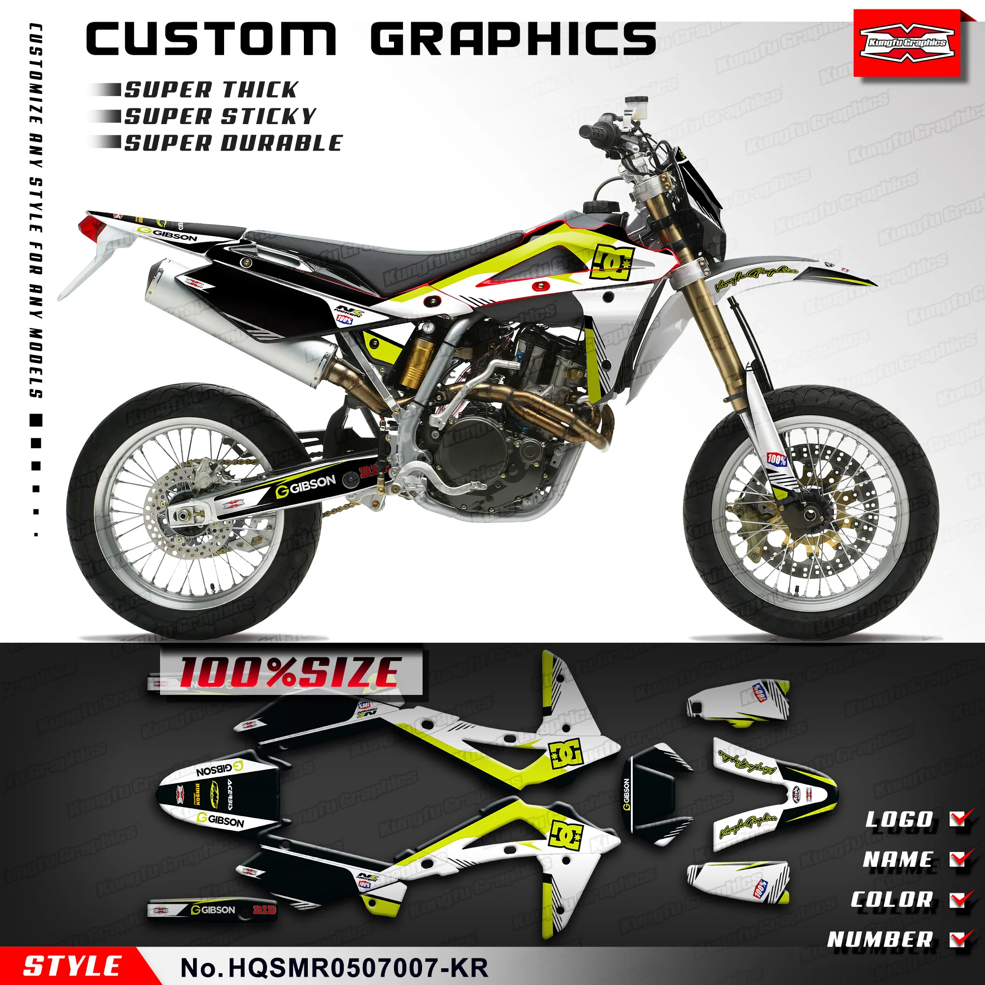 

KUNGFU GRAPHICS Personalised Sticker Decals Kit for Husqvarna SM SMR 450 510 2005 2006 2007, HQSMR0507007-KR