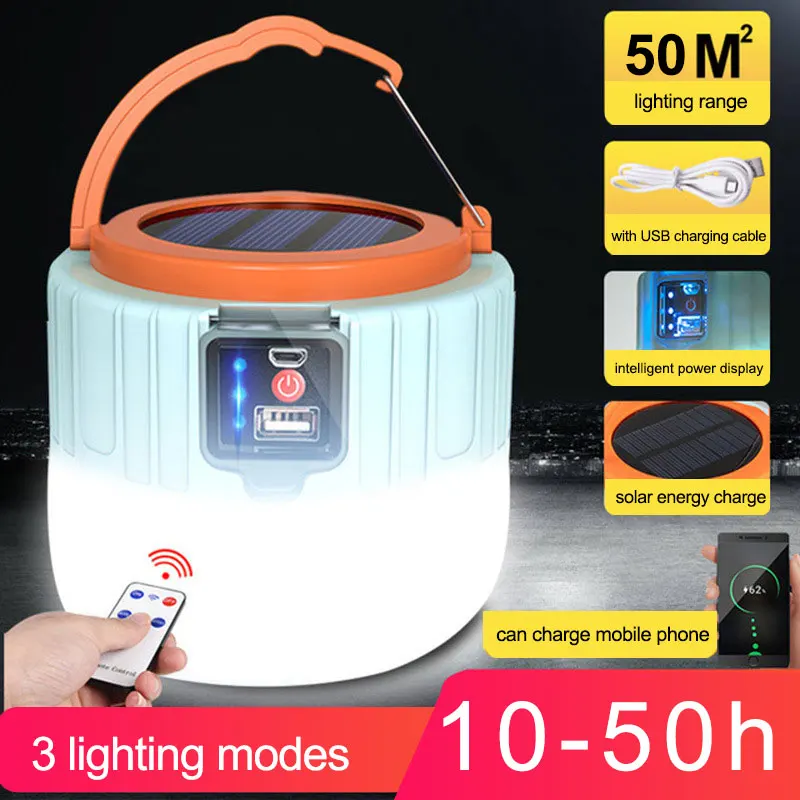 Solar LED Camping Lamp USB Rechargeable Outdoor Tent Lights Portable Emergency Lantern