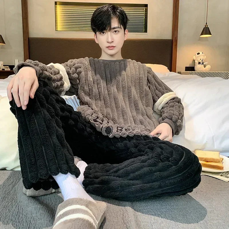 

Fleece Warm For Pyjamas Homme Korean Winter Male Set Coral Pieces Men Sleepwear Fashion Nightwear Pijamas Pjs 2 Flannel