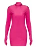 Solid Long Sleeve With Gloves Mini Dress Bodycon Sexy Streetwear Party Half Turtleneck Outfits Y2K Clothes Wholesale 5