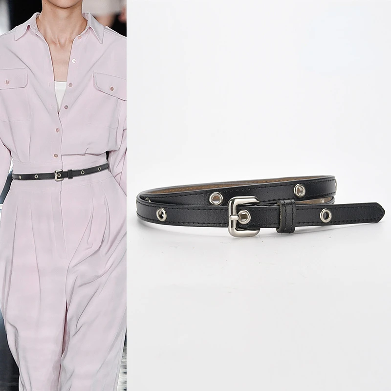 New Cowhide Women's Belts Personality Fashion Rivet Decorative Belt Women's Fashion Dress Slim Belt Designer High Quality Belt