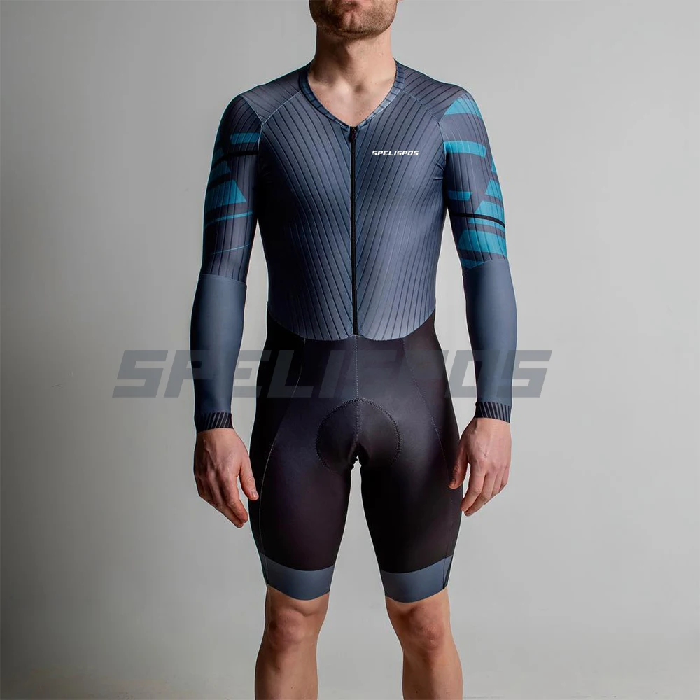 SPELISPOS Cycling Triathlon Skinsuit Men Aero Cycling Jersey Set Long