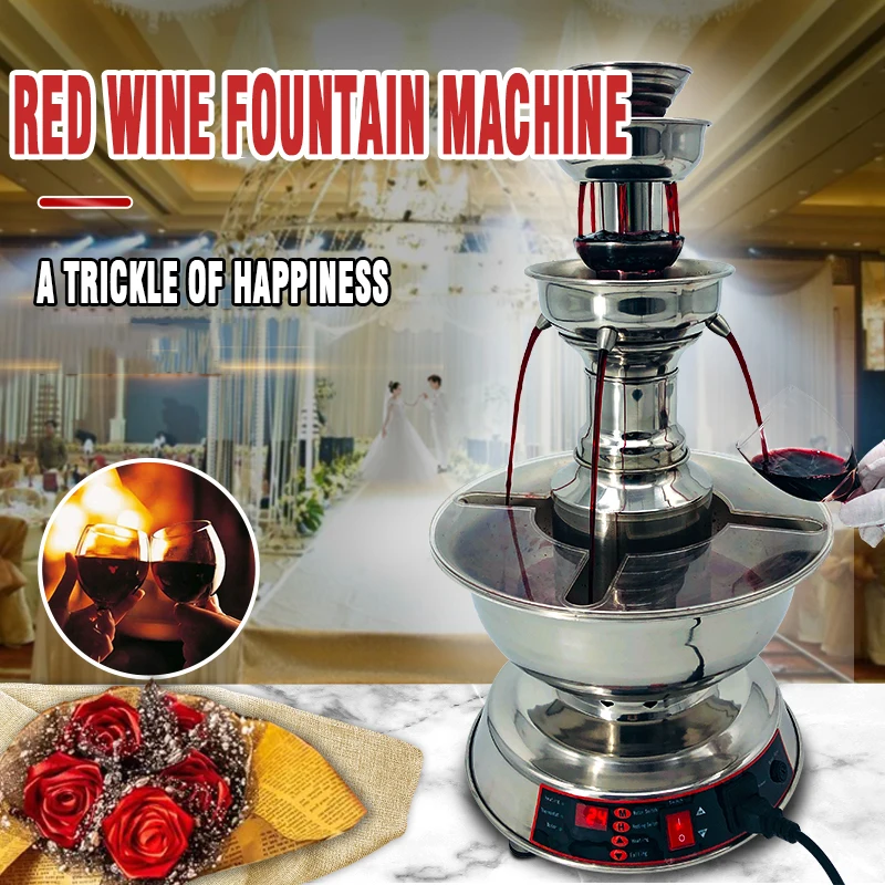Red Wine Champagne Fountain Machine Wine Warmer 3 Tier Juice Waterfall Machine Restaurant Party Beverage Warmer