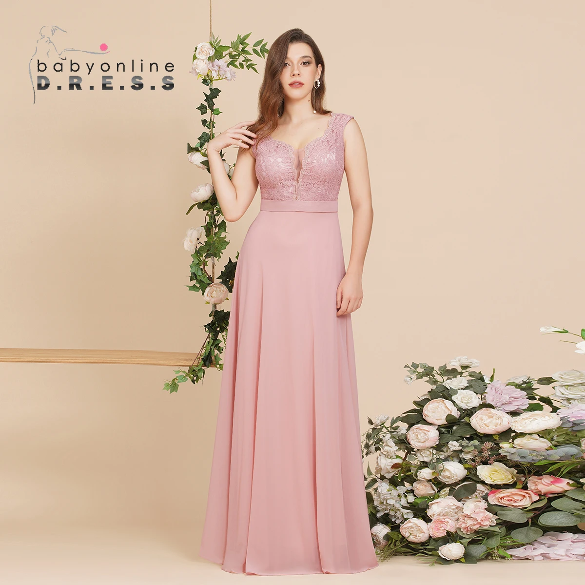 

BABYONLINE Pink Prom Dresses Chic and Elegant Woman Dress Summer Chiffon A Line Light Gown Robe Long Maxi vestido lavanda