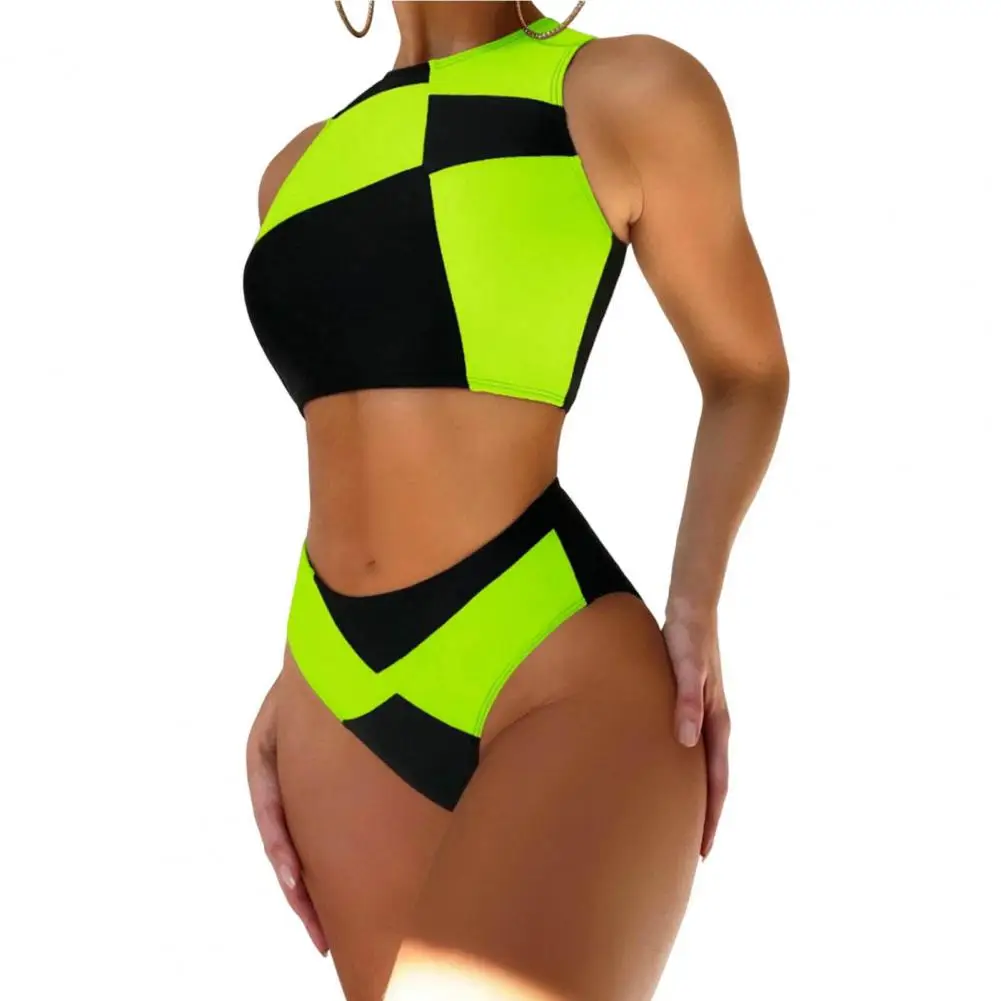 

Push-up Elastic Lady Tummy Control Geometric Splicing Color Swimsuit Beachwear