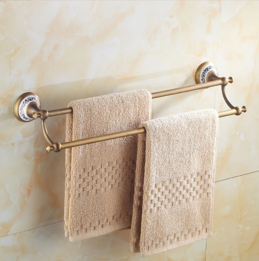 Antique brass towel holder towel bar rack shelf brass material 2 rod hanger bathroom hardwares