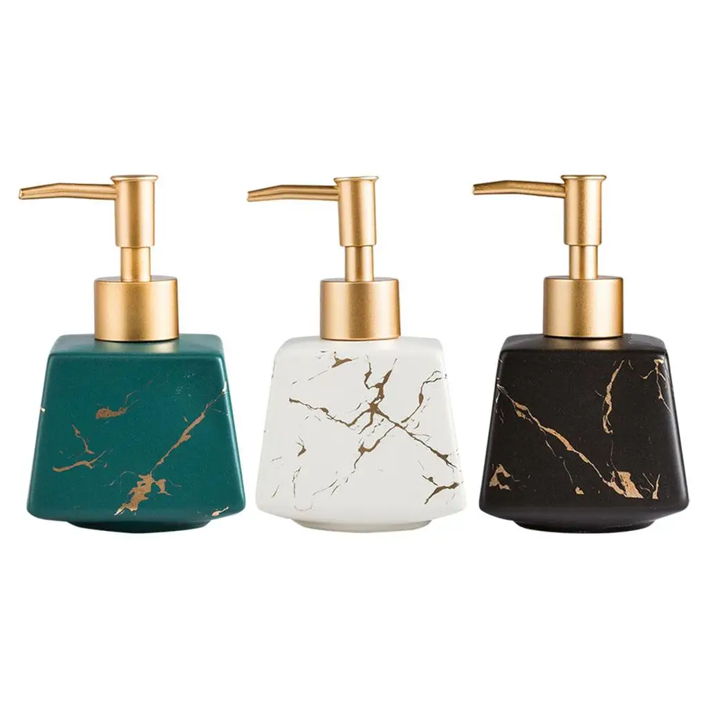 Bathroom Vanity Marble Imitated Ceramic Dish Soap Lotion Dispenser 260ml Pump Bottle Container Refillable
