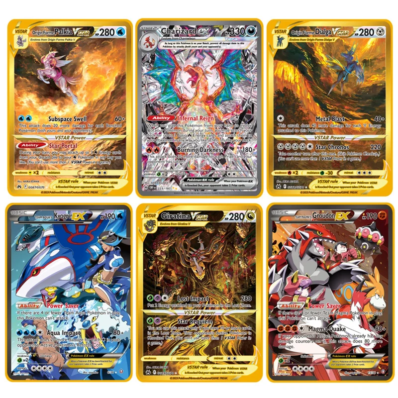 

2024 New Pokemon Cards Gold Groudon Kyogre Arceus Charizard Lugia Giratina Rayquaza English Pokémon Vmax Metal Card