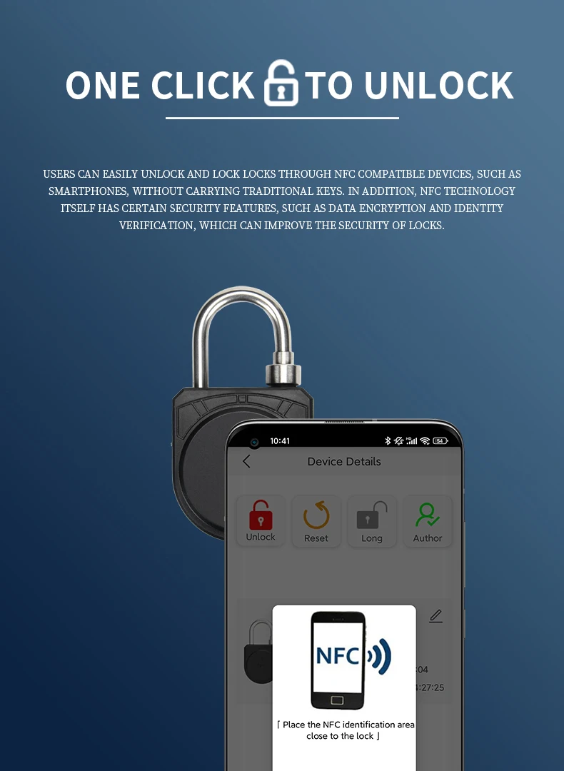 NFC smart padlock, anti-theft lock without battery, can be authorized to unlock app unlocking