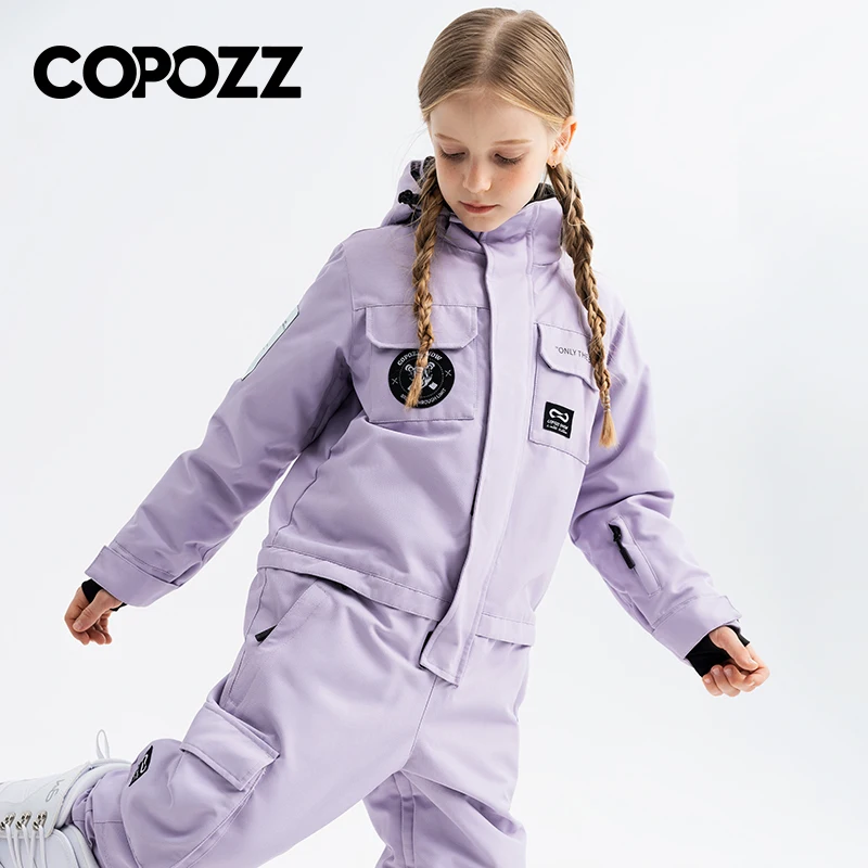 COPOZZ New Winter Ski Suit For Kids Boys Children Waterproof Warm Ski Overalls Girls Windproof Snowboard One Piece Ski Jumpsuit 2