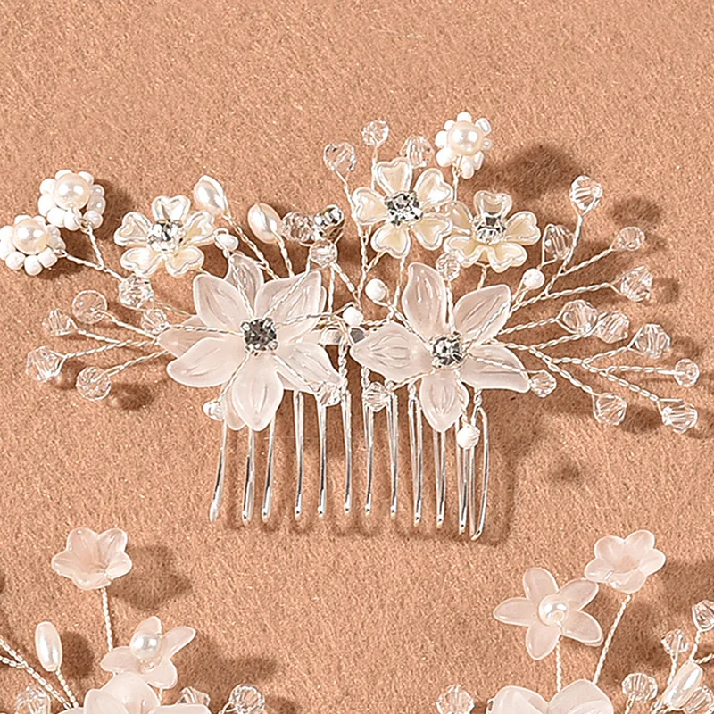 Pearl Crystal Wedding Hair Combs Women Headbands For Bridal Flower Headpiece Bride Hair Ornaments Jewelry Accessories