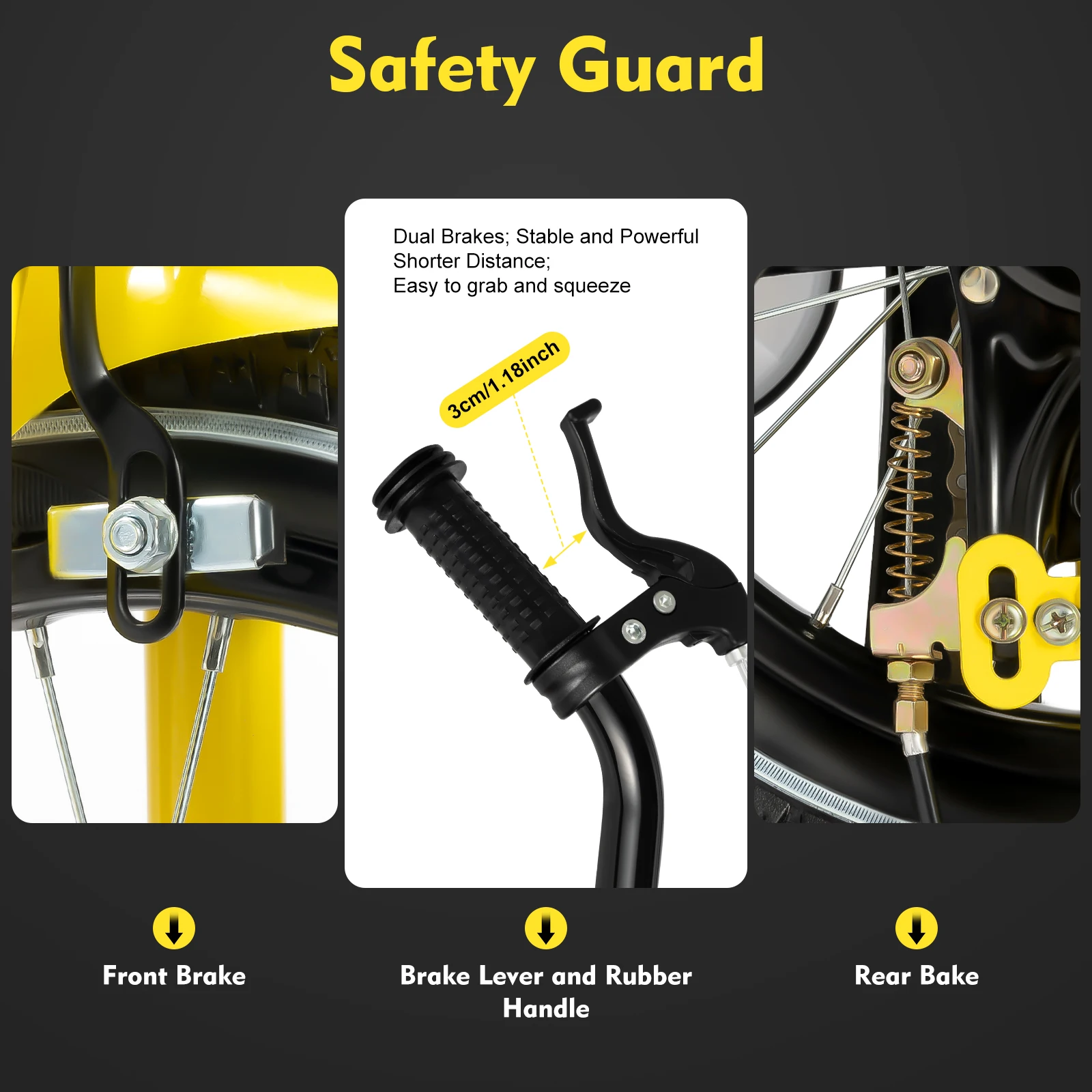 14'' Yellow Children's Bicycle Learning Bike 2 Training Wheel Chain Cover Mudguard Adjustable Sturdy for 39.37-45.28" Children