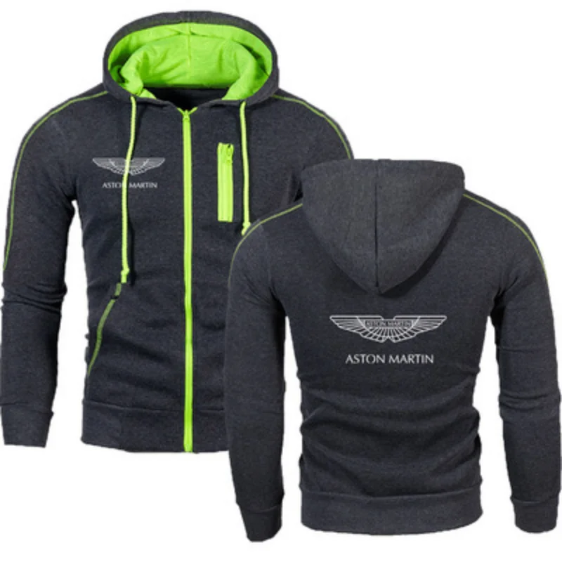 New Spring Autumn Aston Martin Logo Men&s Hooded Patchwork Jacket Casual Fashion Sports Zipper Cardigan Jacket 6 Colors