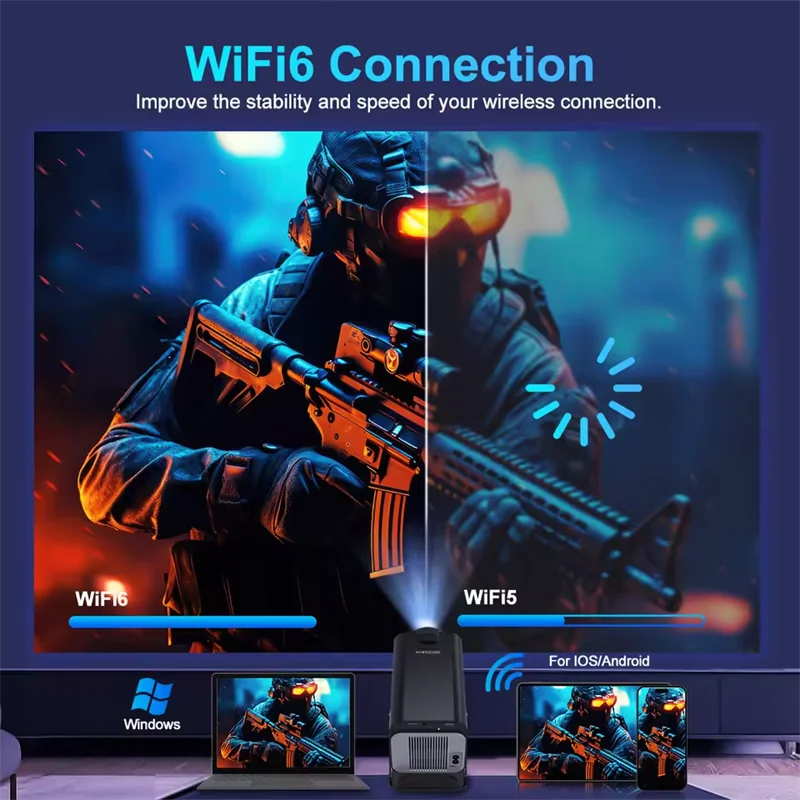 HY320 홈 에디션 신형 네이티브 720P 안드로이드 13 4K 프로젝터 300ANSI Wifi6 BT5.2 시네마 야외 휴대용 180 °   회전식 프로젝터
