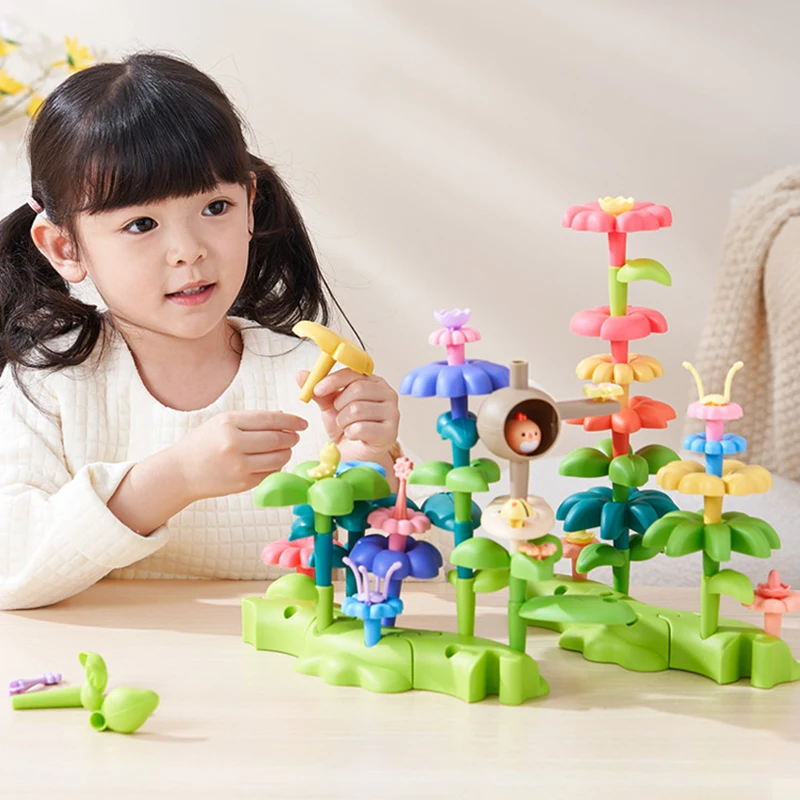 42-93PCS DIY Flower Garden Building Blocks Assembly Brick Rainbow Stacking Construction Set Educational Toys for Toddlers Girls