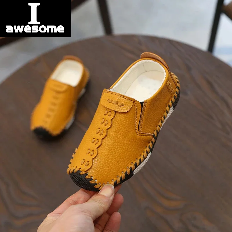 Iawesome Children England Style Boys Leather Shoes Baby Fashion Sewing Casual Shoes PU Leather Autumn Soft Sole Sneakers Slip On