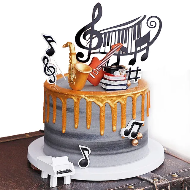 Decoración de pastel de cumpleaños musical, adorno de pastel de nota  musical, saxofón de guitarra, adornos de pastel de discoteca, rapero,  fiesta de cumpleaños temática de Hip Hop - AliExpress