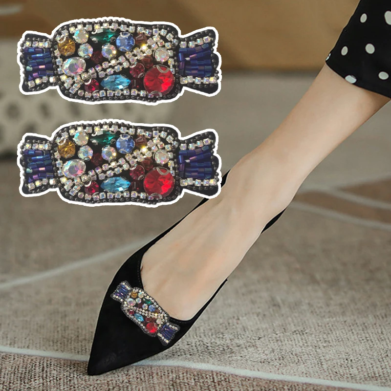 

1 Pair Colorful Rhinestone Shoe Clips Sweet Candy Shoe Accessories Detachable Shoe Buckle Handmade Shoe Decoration for Girls